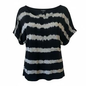 Bebe Black and Grey Tie Dye Wide Neck Short Sleeve Sweatshirt Size Small